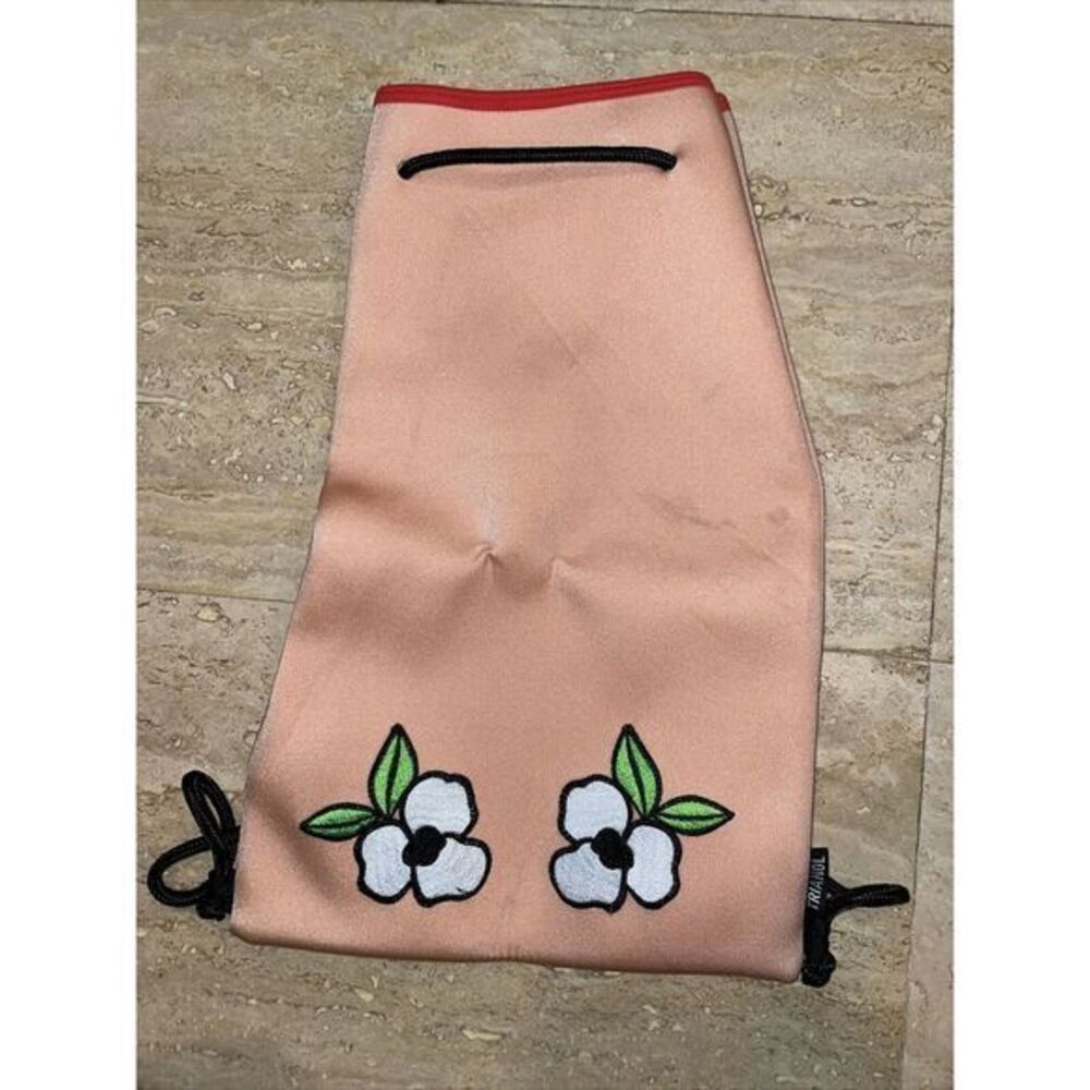 Triangl Neoprene Swim Bag Embroidered Floral Drawstring Orange